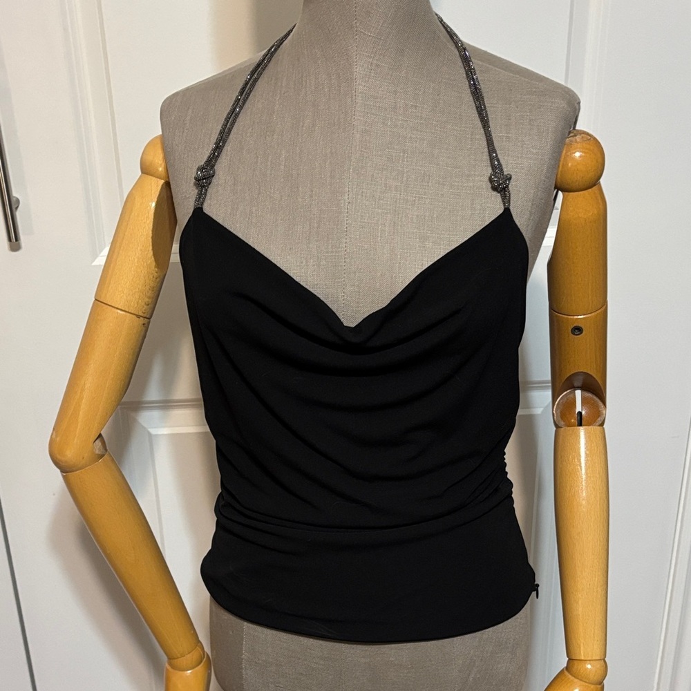 Zara Black Cowl Neck Halter Camisole with Shimmery Straps